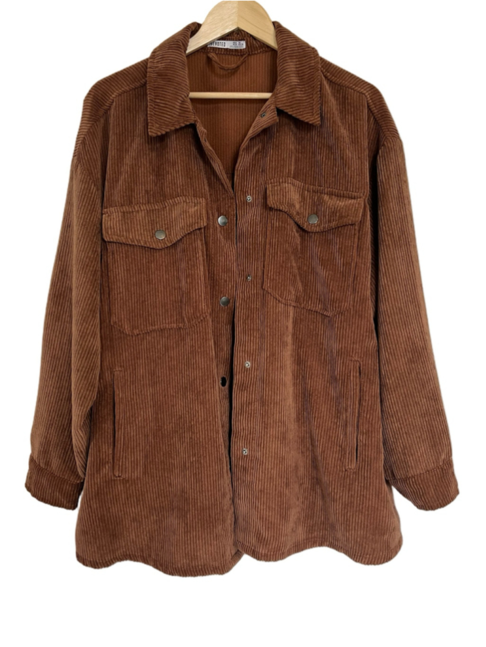 Camel Brown Corduroy Button Down Shirt Jacket Shacket Layering Fall Pockets